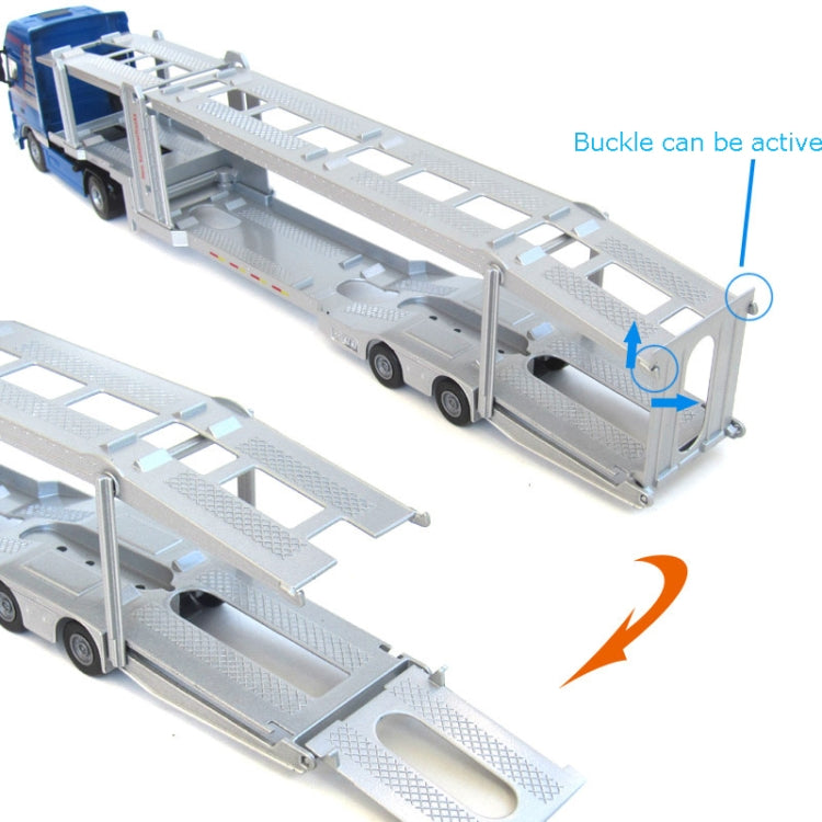 White double-deck car transporter ramp with buckle lock detail