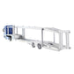 Blue diecast double-deck car transporter truck with empty white deck trailer