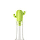 Green cactus silicone wine bottle stopper on a clear glass bottle neck