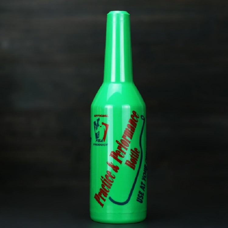 Green plastic squeeze bottle with ribbed cap and printed bartending label.
