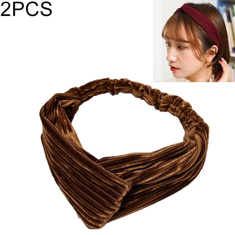Brown velvet wide cross-knot headband with elastic, twisted knot hair band