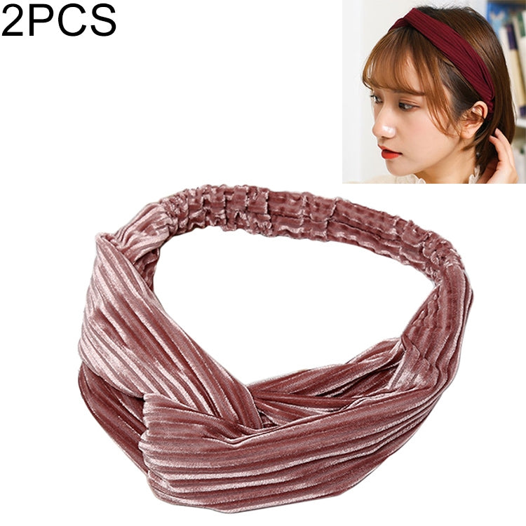 Dusty rose velvet wide cross-knot headband with elastic, braided knot look