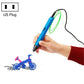 Blue 3D printing pen with US plug, hand creating a small 3D structure