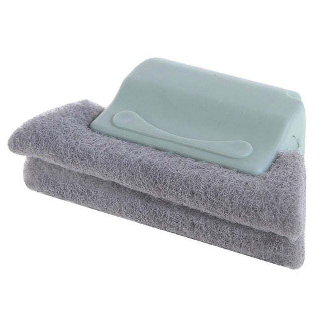 Window groove cleaning brush with gray cloth pad and light gray plastic scraper