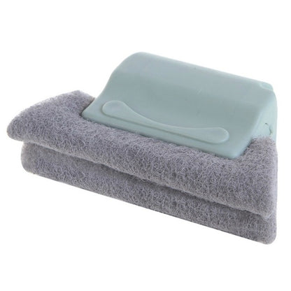 Window groove cleaning brush with gray cloth pad and light gray plastic scraper
