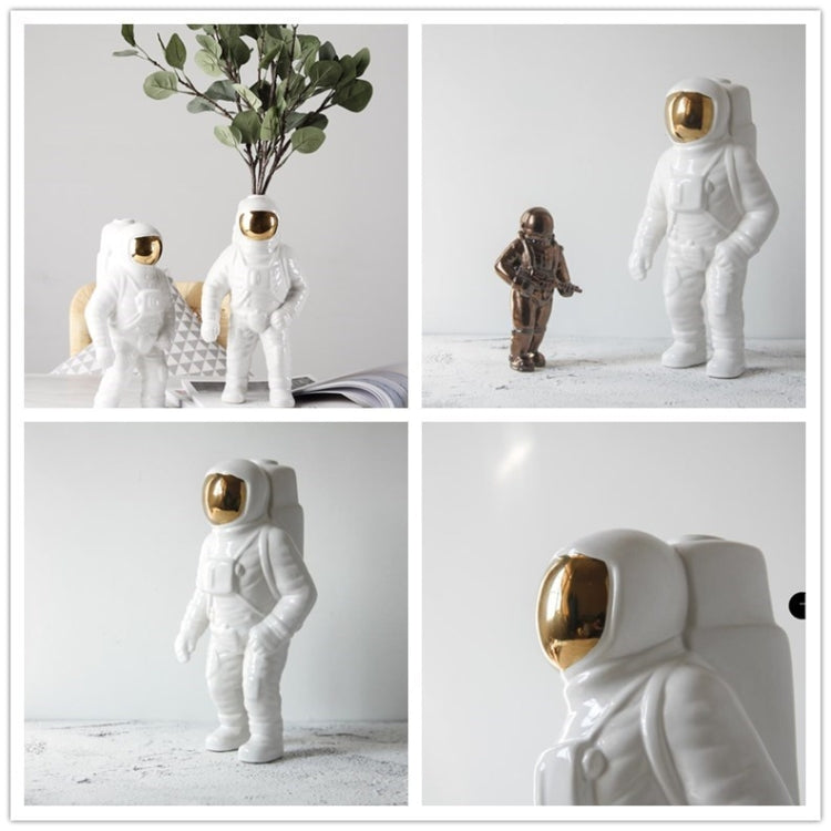 Set of astronaut ceramic vases in white, showing multiple angles and poses