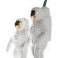 White astronaut ceramic vase figurine, close side view with visor helmet
