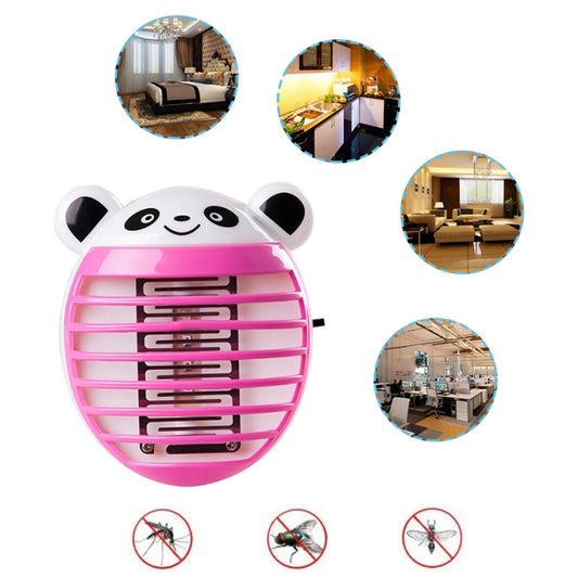 Cute panda mosquito killer lamp with pink LED grill, shown in use