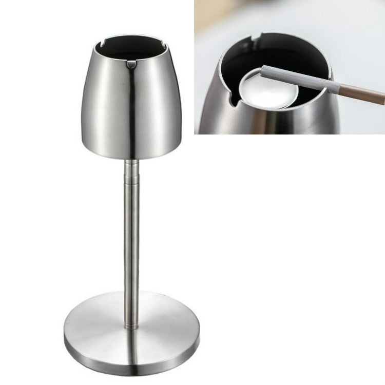 Stainless steel windproof ashtray with telescoping stand and hinged inner cup