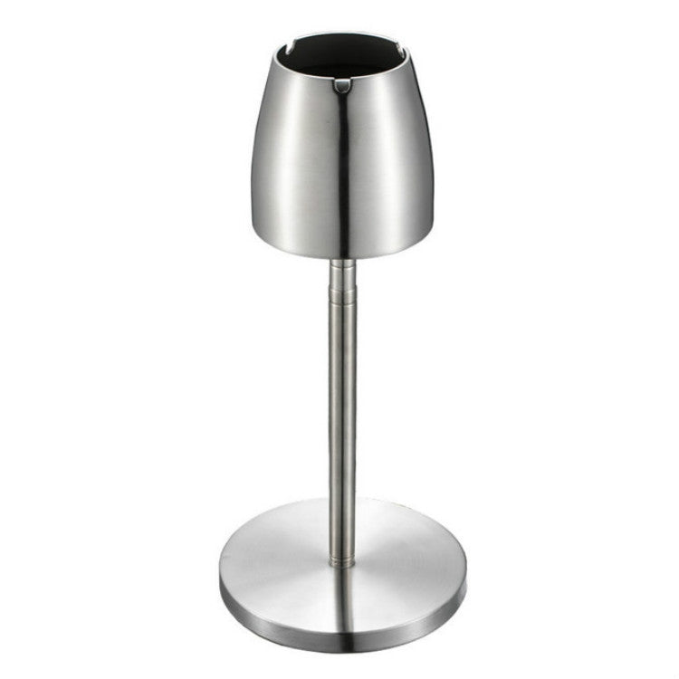 Stainless steel windproof ashtray on tall round base with open inner cup