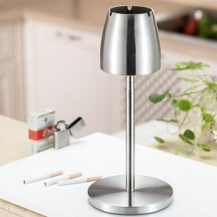 Stainless steel windproof ashtray standing on round base with ash cup top