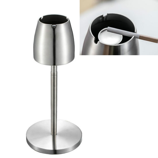 Stainless steel windproof ashtray with telescoping stand and hinged inner cup