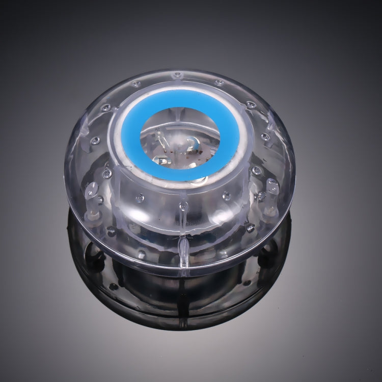 Floating LED pool lamp with clear housing and blue inner light ring