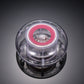 Floating LED pool lamp with clear housing and pink inner light ring