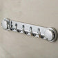Chrome suction-cup row hook with five small coat/towel hooks, wall mounted