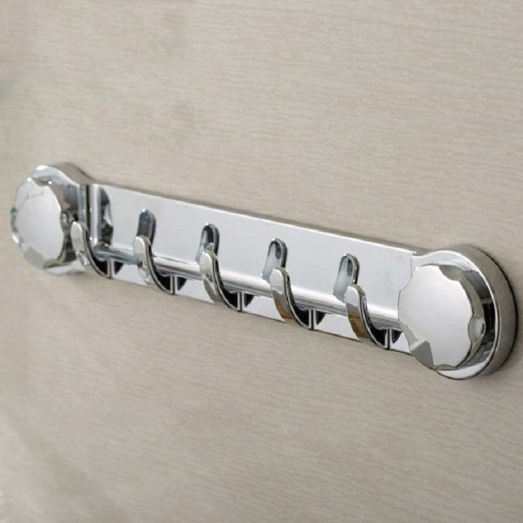 Chrome suction-cup row hook with five small coat/towel hooks, wall mounted