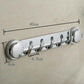 Chrome suction-cup row towel hook, 40 cm long with five hooks