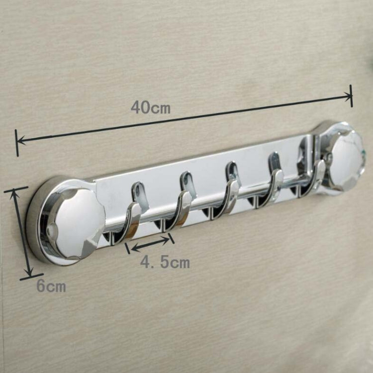Chrome suction-cup row towel hook, 40 cm long with five hooks