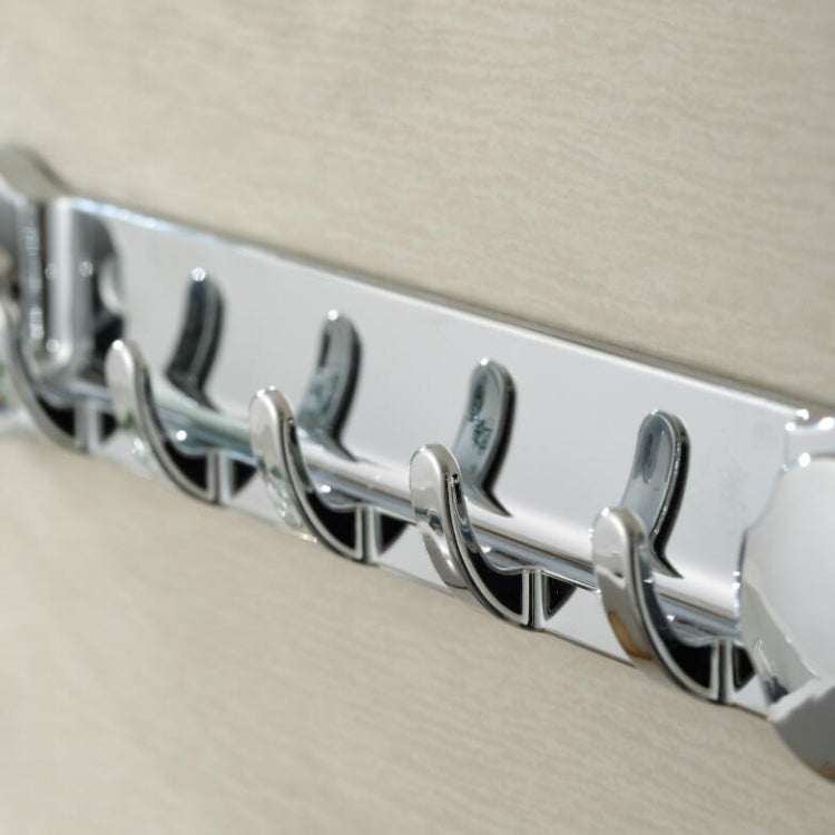 Chrome row towel hook with five curved hangers on suction-cup base