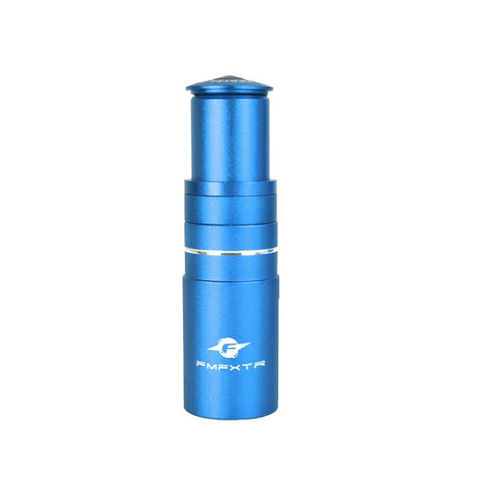 Blue aluminum mountain bike handlebar height adjuster spacer with silver band rings