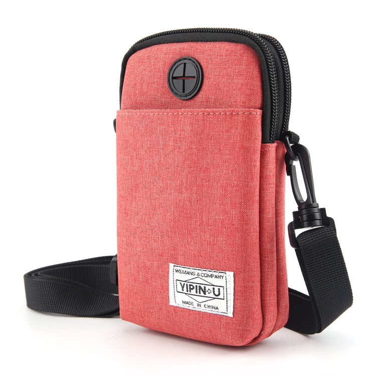 Red waterproof hanging neck mini phone storage bag with zip pocket and adjustable strap