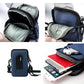 Blue waterproof phone storage bag with open zipper revealing padded inner compartments