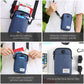 Blue waterproof phone storage bag with front zipper, crossbody strap, and compact design