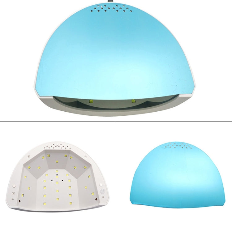 Blue-tinted UV nail lamp with glowing LEDs and vented front underside