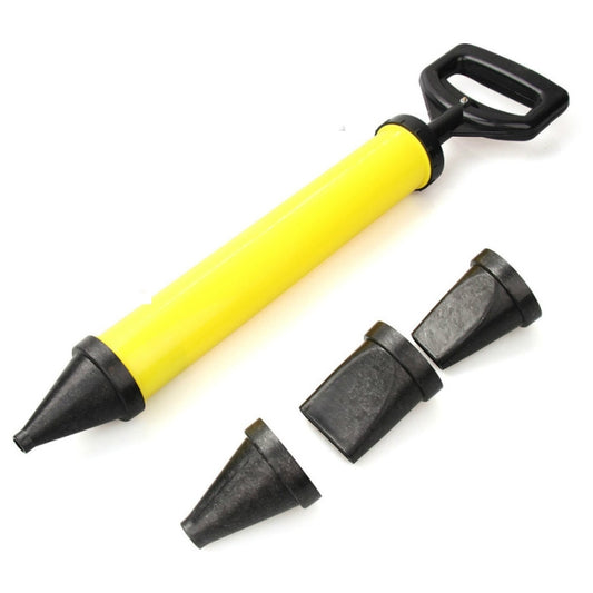 Caulking grouting tool with yellow handle and black interchangeable nozzle tips