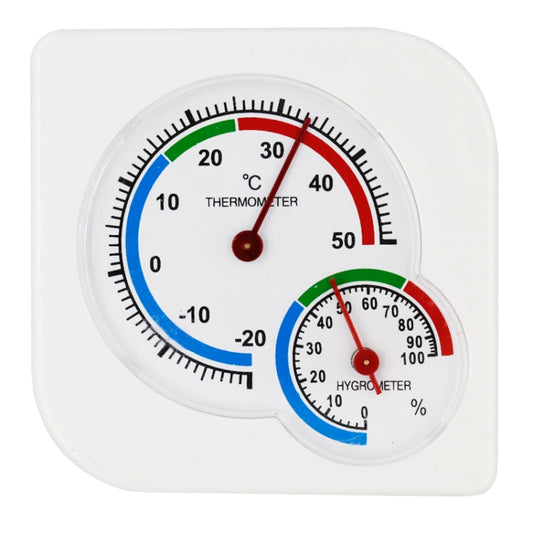 Indoor analog thermometer and hygrometer weather station with dual gauge dials