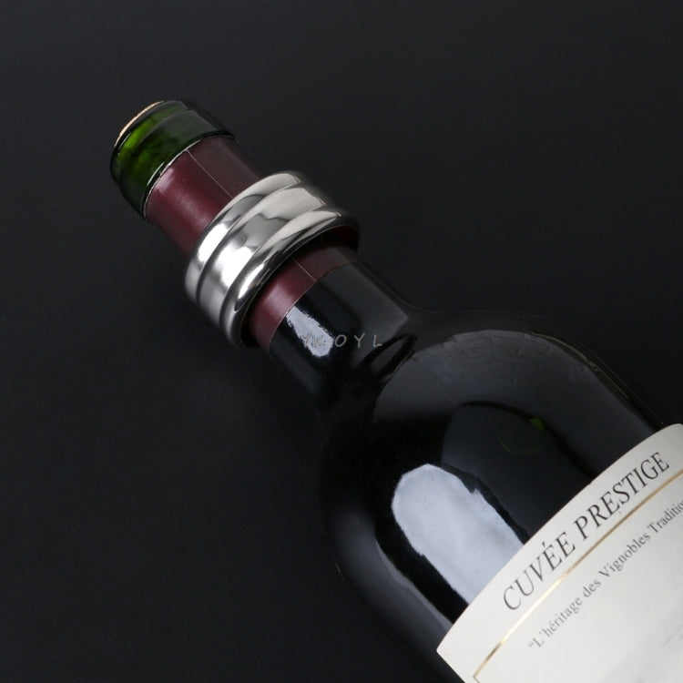 Stainless steel wine stop ring with red inner band, fits wine bottle neck