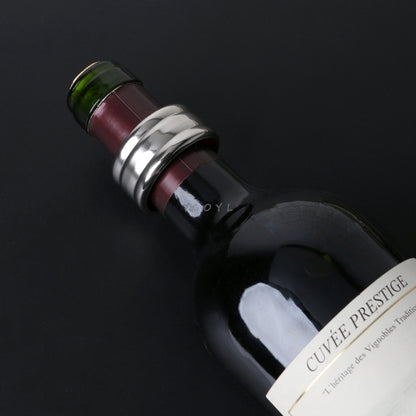 Stainless steel wine stop ring with red inner band, fits wine bottle neck