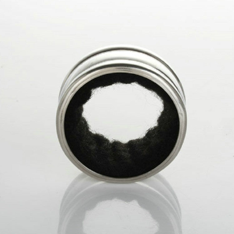 Stainless steel wine stop ring with circular black lining, front view
