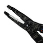 Black wire stripper pliers with silver cutting blade and circular adjustment wheel