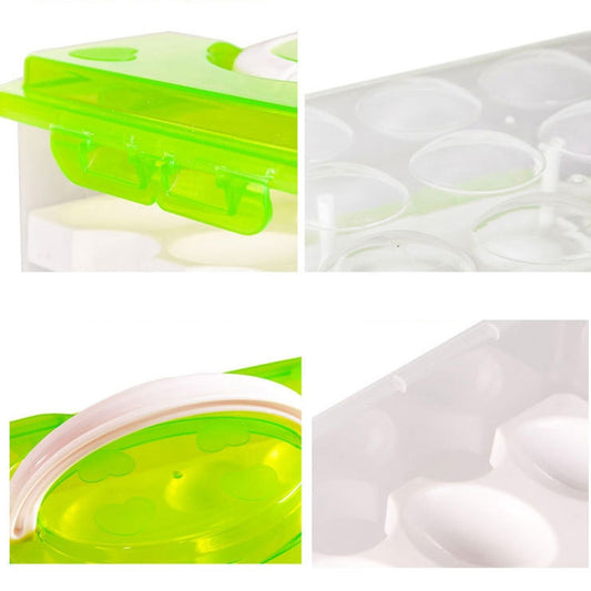 Green translucent 2-layer egg storage case with circular insert and snap latch