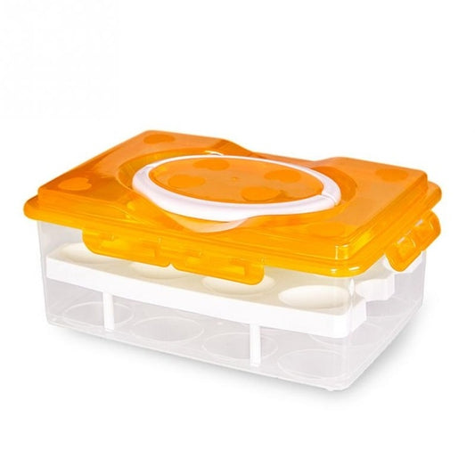 Orange plastic 2-layer egg storage case with 24 slots and snap lid