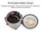 Water leak alarm detector with open battery compartment showing internal electronics