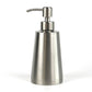 Stainless steel manual soap dispenser pump on rounded cylindrical bottle