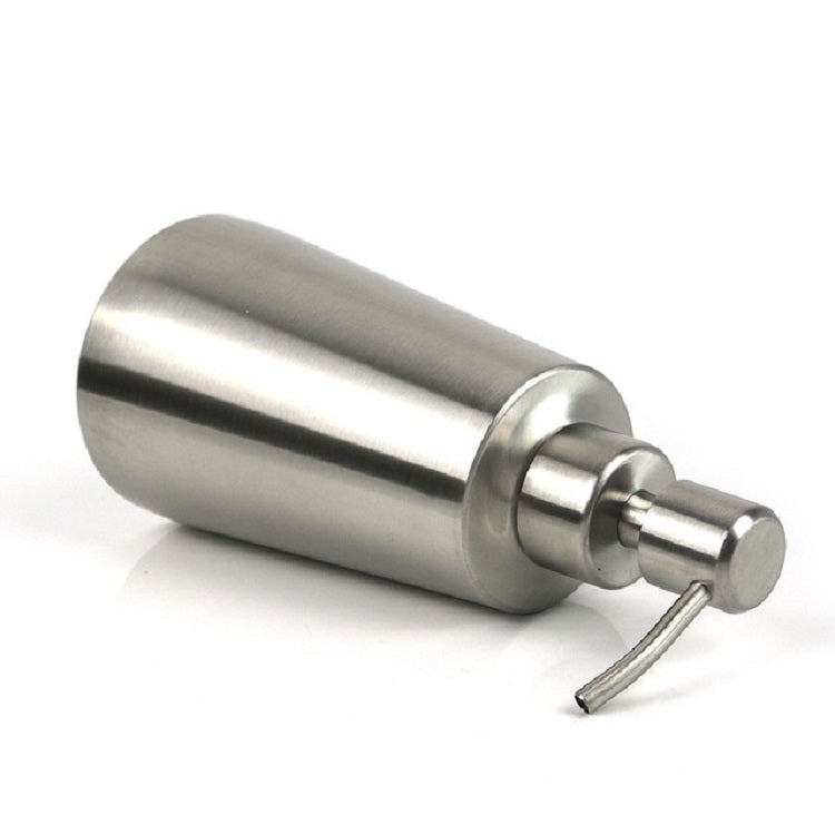 Stainless steel dispenser bottle with side outlet tube and metal pump head