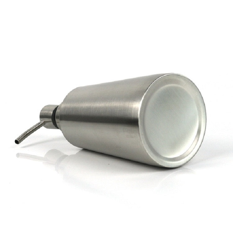 Stainless steel dispenser bottle with black pump seal and side outlet tube