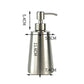 Stainless steel manual soap dispenser with printed height and width measurements