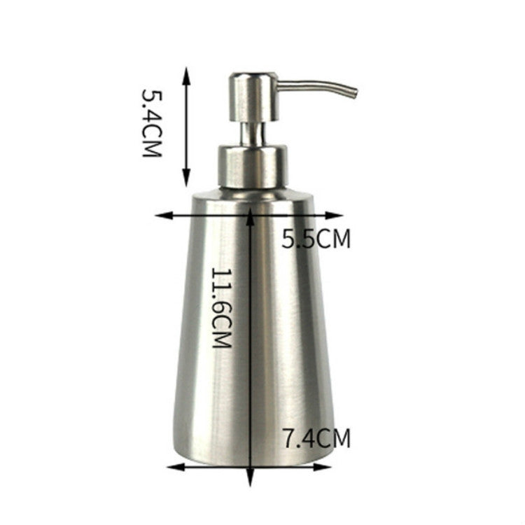 Stainless steel manual soap dispenser with printed height and width measurements