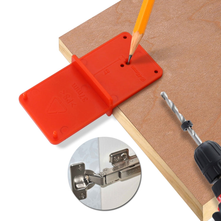 Orange hinge drilling template positioner with hinged plate and screw-hole guide, for 35/40mm