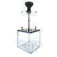 Square acrylic hookah set with black bowl, clear cube base, chrome stem, and hose