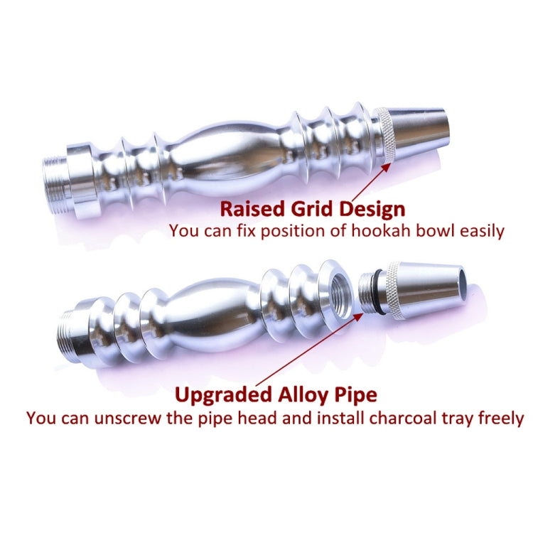 Chrome hookah pipe with raised grid design and threaded connectors