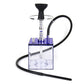 Square acrylic hookah set with black bowl, clear cube base, metal stem, and blue accents