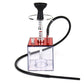 Square acrylic hookah set with black bowl, clear cube base, red stem parts, and hose