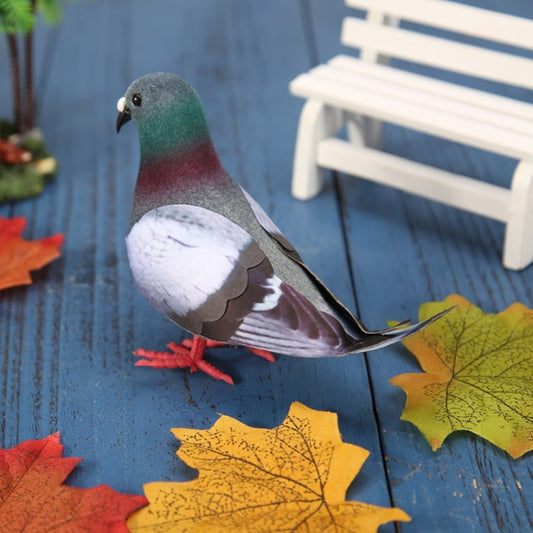 Foam pigeon model ornament, side view with white belly and red feet