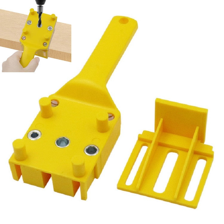 Yellow woodworking hole punching positioner with metal guide pins