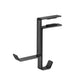 Black metal desktop headset stand with dual top supports and front hook